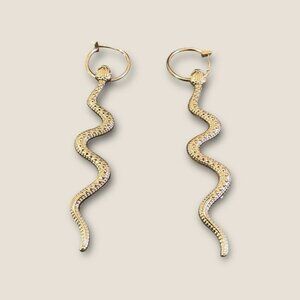 Gold Tone Dangle Hoop Snake Lightweight Pierced Earrings
